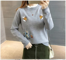 Load image into Gallery viewer, Little Bee Embroidery Loose Warm Sweater freeshipping - Tyche Ace
