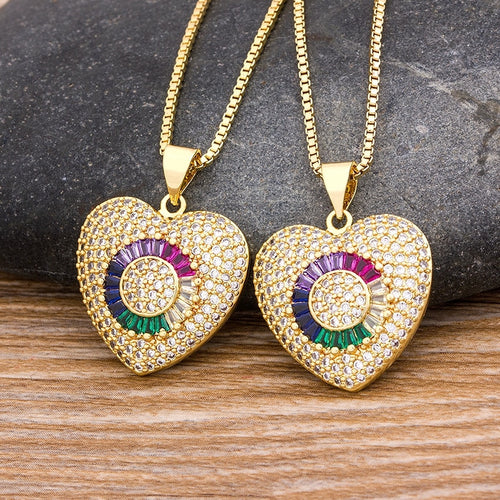 Rainbow Heart Charm Pendants For Women