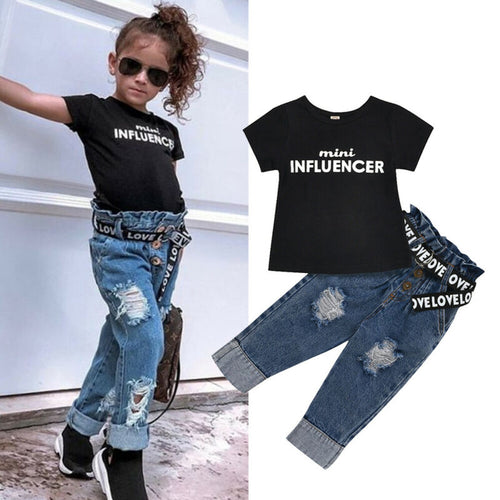 Letter Tops T-Shirt  & Denim Jeans Designer Kids Clothing Online freeshipping - Tyche Ace