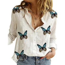 Load image into Gallery viewer, Long Sleeve Butterflies Print Single-breasted Office Shirt Blouse freeshipping - Tyche Ace
