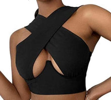 Load image into Gallery viewer, Women&#39;s Criss Cross Tank Tops Sexy Sleeveless Solid Color Cutout Front Crop Tops Party Club Streetwear Summer Lady Bustier Tops freeshipping - Tyche Ace
