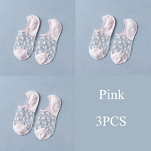Load image into Gallery viewer, 3 Pairs Transparent Lace Flower Design Elastic Invisible Boat Best Socks For Women freeshipping - Tyche Ace
