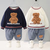 Cartoon Animal Design Sweater + Warm Pants Suit For Kids