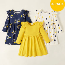 Load image into Gallery viewer, 3 Pck Long Sleeve Cute Dresses For Kids
