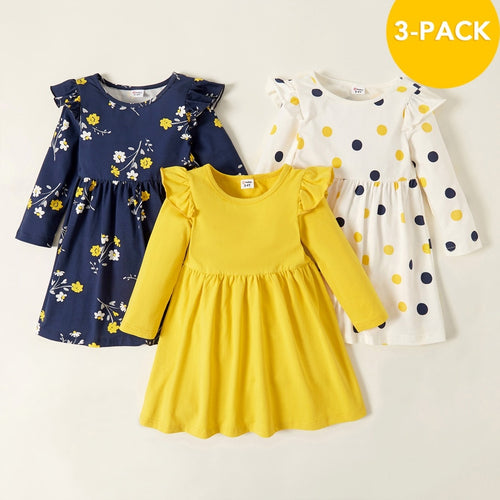 3 Pck Long Sleeve Cute Dresses For Kids