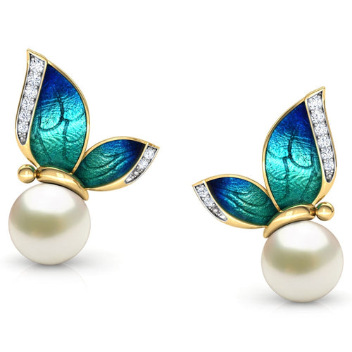 Gorgeous Butterfly Pearls Crystal Stud Earrings freeshipping - Tyche Ace