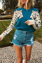 Load image into Gallery viewer, Knitted Cheetah Head Print Splice Loose Jumper Pullover

