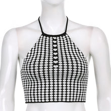 Load image into Gallery viewer, Black Vintage Plaid Design Backless Halter Crop Tank Top - Tyche Ace
