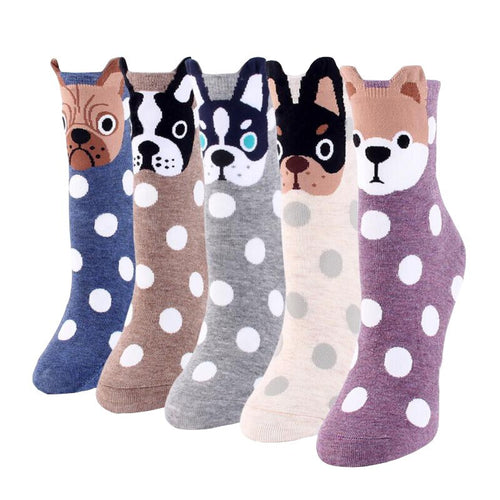 5 Pairs Pack Cotton Dog Cartoon Design Short Socks For Women freeshipping - Tyche Ace