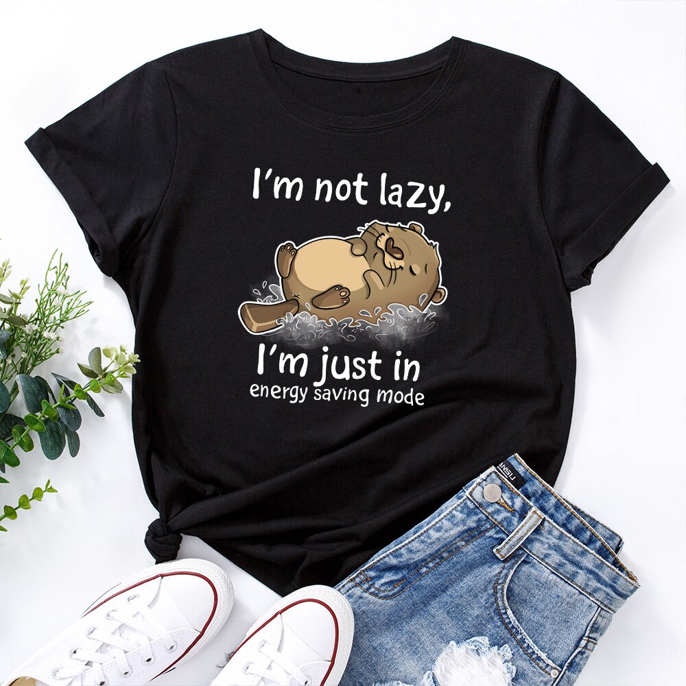 I'm Not Lazy Animal Bear Graphic Print T Shirt freeshipping - Tyche Ace