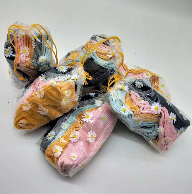 10 Pairs Pack Daisy Flower Print Cotton Ladies Ankle Socks