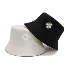 Load image into Gallery viewer, Unisex Bucket Hat Double-Side Harajuku Outdoor Fishing Cap Women Men Cotton Sunscreen Hats Daisy Embroidery Fisherman Caps
