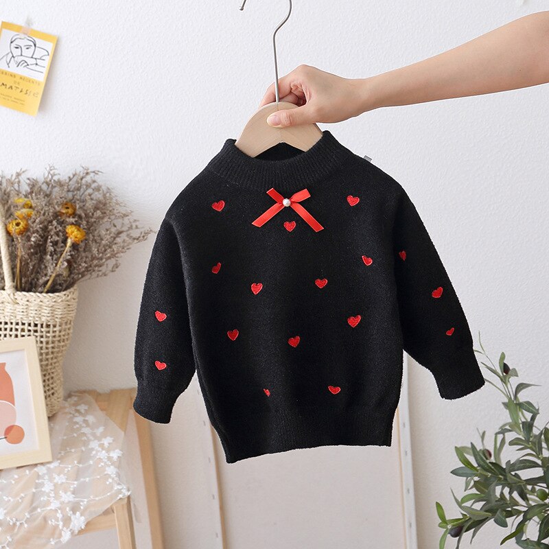 Knitted Bowknot Pullover Embroidered Love Jumper For Girls