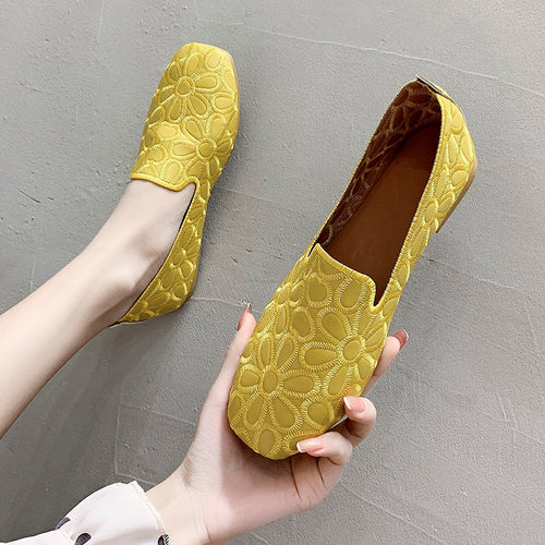 Summer Square Toe Hollow Design Soft Slip-On Loafers