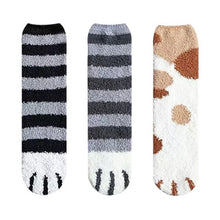 Load image into Gallery viewer, 3 Pairs Women Winter Warm Cat Paw Cartoon Design Fluffy  Slippers Socks
