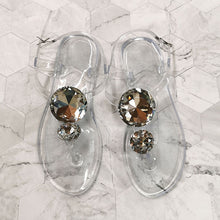 Load image into Gallery viewer, Women Big Rhinestone Design Transparent Flat Sandals
