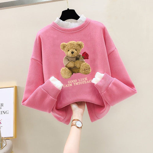 Girls Bear Cartoon Design Long Sleeve Cute Pullover For Kids