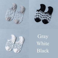 Load image into Gallery viewer, 3 Pairs Transparent Lace Flower Design Elastic Invisible Boat Best Socks For Women freeshipping - Tyche Ace
