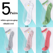 Load image into Gallery viewer, 5 Pairs Ultra Thin Transparent Daisy Flower Design Ankle Socks freeshipping - Tyche Ace
