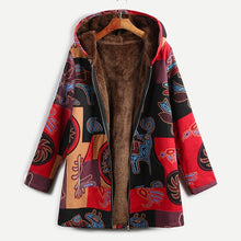 Load image into Gallery viewer, Versear Female Jacket Plush Coat Women Windbreaker Winter Warm Outwear Floral Print Hooded Pockets Vintage Oversized Coats Plus freeshipping - Tyche Ace
