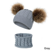 Load image into Gallery viewer, Unisex Pompom Knitted Scarf And Beanie Hats Sets For Kids - Tyche Ace
