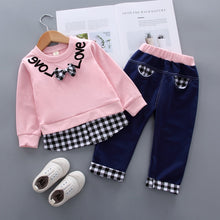 Load image into Gallery viewer, Plaid Letter Print Letter Print Design Baby Girl Sweater Two Piece Suit
