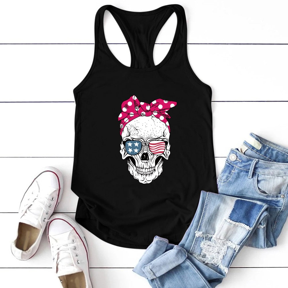 FREE +Shipping  Skull Scarf Sunglasses Print Tank Top freeshipping - Tyche Ace