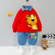 Load image into Gallery viewer, Cartoon Animal Design Sweater + Warm Pants Suit For Kids
