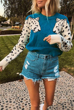 Load image into Gallery viewer, Knitted Cheetah Head Print Splice Loose Jumper Pullover
