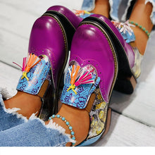 Load image into Gallery viewer, Flat Printed Vintage Round Toe Tassel &amp; Lace Up Shoes For Women - Tyche Ace
