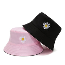 Load image into Gallery viewer, Unisex Bucket Hat Double-Side Harajuku Outdoor Fishing Cap Women Men Cotton Sunscreen Hats Daisy Embroidery Fisherman Caps
