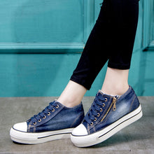 Load image into Gallery viewer, Canvas Eyelet Detail Side Zipper Lace-Up Denim Platform Trainers - Tyche Ace
