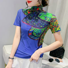 Load image into Gallery viewer, Women Turtleneck Soft Short Sleeve Mesh Elegant Stretchy Tops
