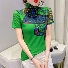 Load image into Gallery viewer, Women Turtleneck Soft Short Sleeve Mesh Elegant Stretchy Tops
