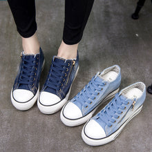 Load image into Gallery viewer, Canvas Eyelet Detail Side Zipper Lace-Up Denim Platform Trainers - Tyche Ace
