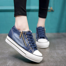 Load image into Gallery viewer, Canvas Eyelet Detail Side Zipper Lace-Up Denim Platform Trainers - Tyche Ace
