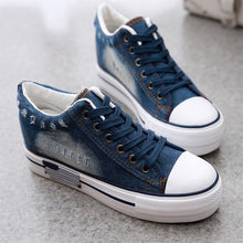 Load image into Gallery viewer, Canvas Eyelet Detail Side Zipper Lace-Up Denim Platform Trainers - Tyche Ace
