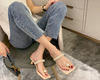 Low Heel String Bead Design Summer Clip Toe Sandals For Women