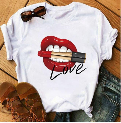 Awesome Red Lips Print Women Casual T Shirts freeshipping - Tyche Ace