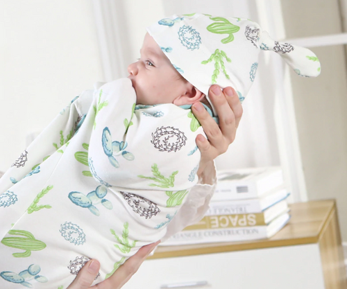 Baby Cotton Cartoon Cocoon Swaddle Wrap Blanket and Hat Set freeshipping - Tyche Ace