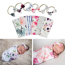 Load image into Gallery viewer, Baby Printed Photography Prop Blankets Printed Swaddle Muslin Wrap +Headband 2PCS freeshipping - Tyche Ace
