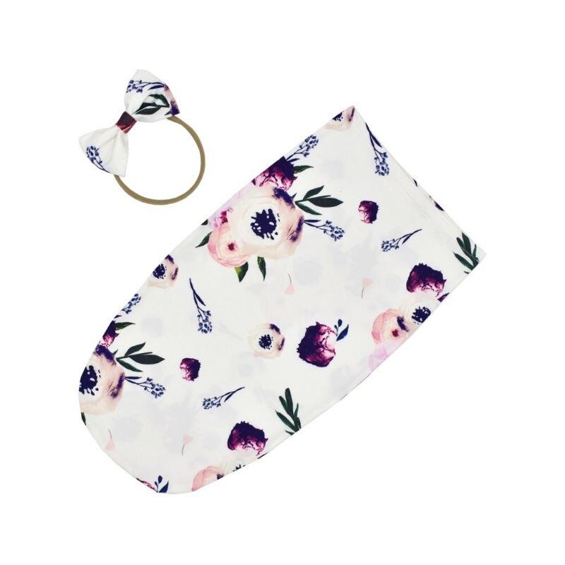 Baby Printed Photography Prop Blankets Printed Swaddle Muslin Wrap +Headband 2PCS freeshipping - Tyche Ace