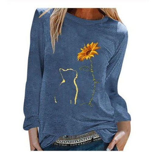 Cat Sunflower Women Long Sleeve T shirt freeshipping - Tyche Ace