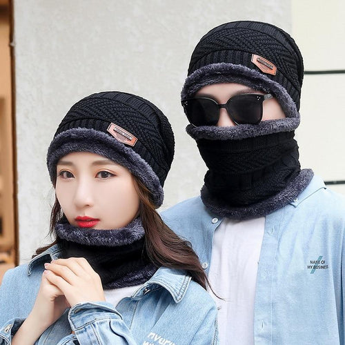Couples Knitted Double Layers Wool Winter Hat Beanies & Scarf Sets freeshipping - Tyche Ace