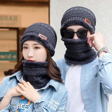 Load image into Gallery viewer, Couples Knitted Double Layers Wool Winter Hat Beanies &amp; Scarf Sets freeshipping - Tyche Ace
