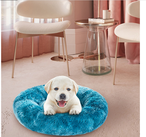Zip Cover Removable Washable Donut Shape Design Calming Long Plush Dog Beds