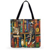 Eco Friendly Unisex Cat Retro Oil Painting Print Linen Reusable Tote Bag freeshipping - Tyche Ace