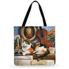 Eco Friendly Unisex Cat Retro Oil Painting Print Linen Reusable Tote Bag freeshipping - Tyche Ace