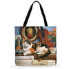 Eco Friendly Unisex Cat Retro Oil Painting Print Linen Reusable Tote Bag freeshipping - Tyche Ace