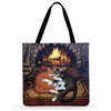 Eco Friendly Unisex Cat Retro Oil Painting Print Linen Reusable Tote Bag freeshipping - Tyche Ace